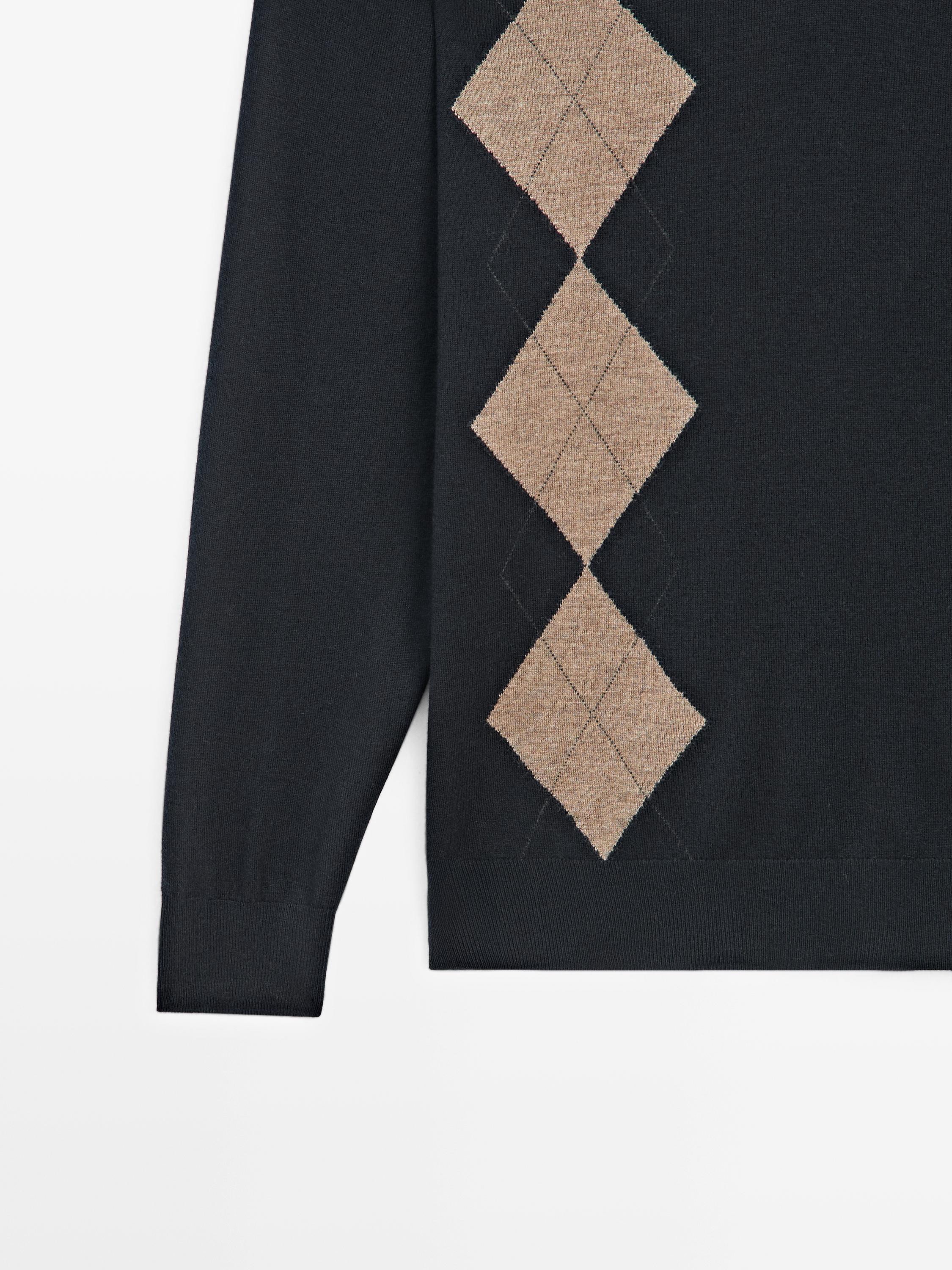 Pull polo laine en maille à losanges